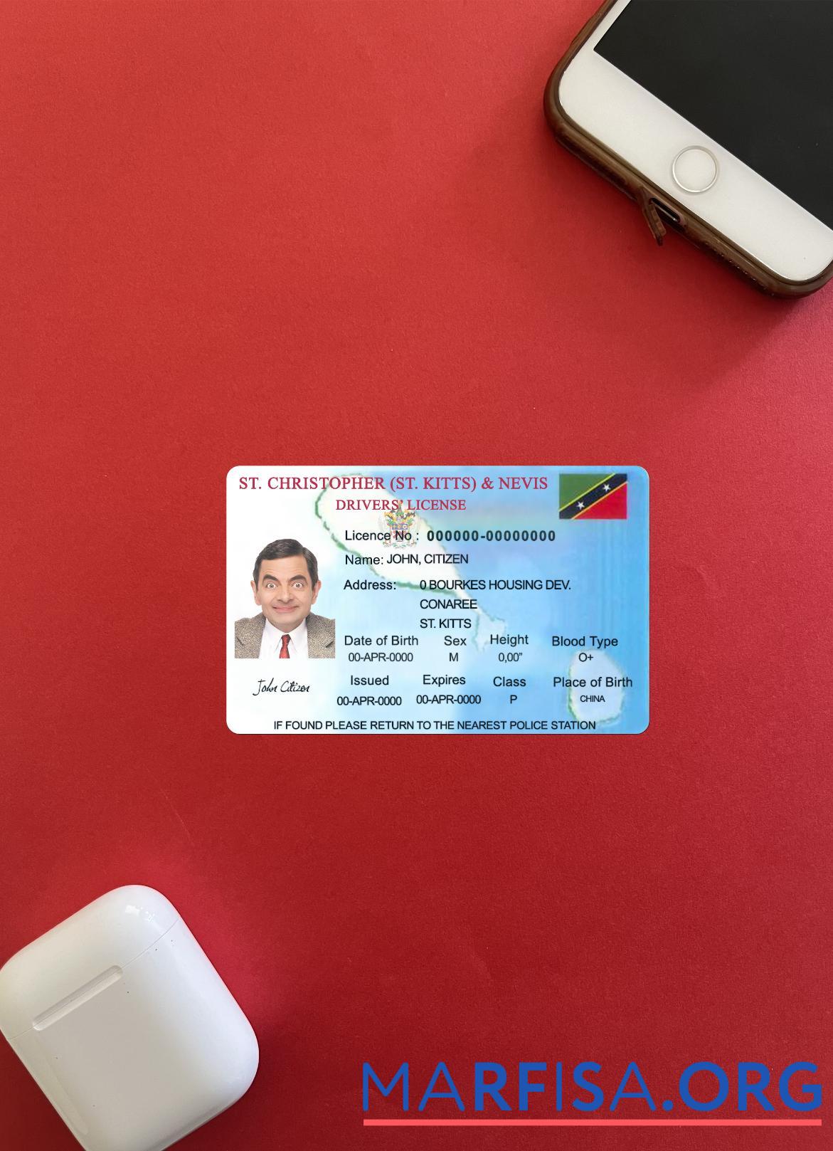 Realistic St Kitts & Nevis driving license photolook example